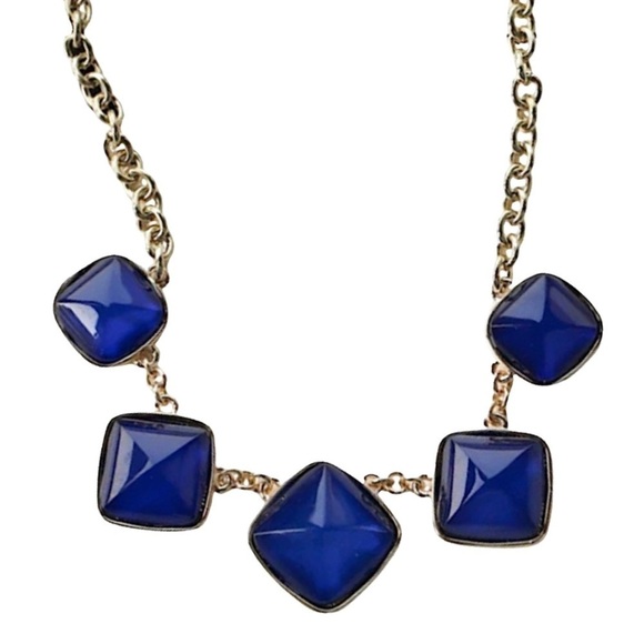 ANNE KLEIN • Bright Blue Squares Gold Necklace - Picture 1 of 2